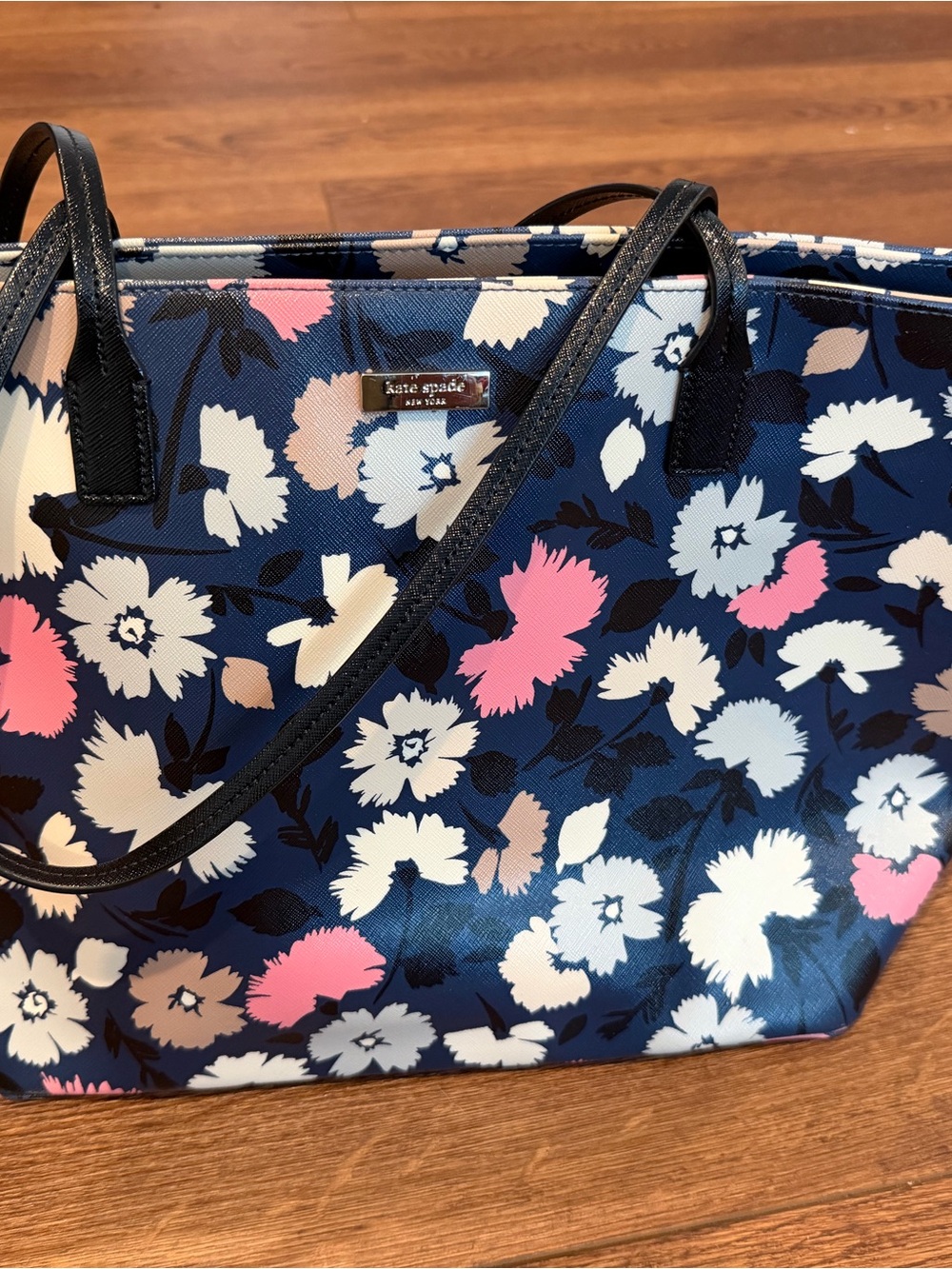 kate spade Navy Floral Tote with Pink & White Blooms